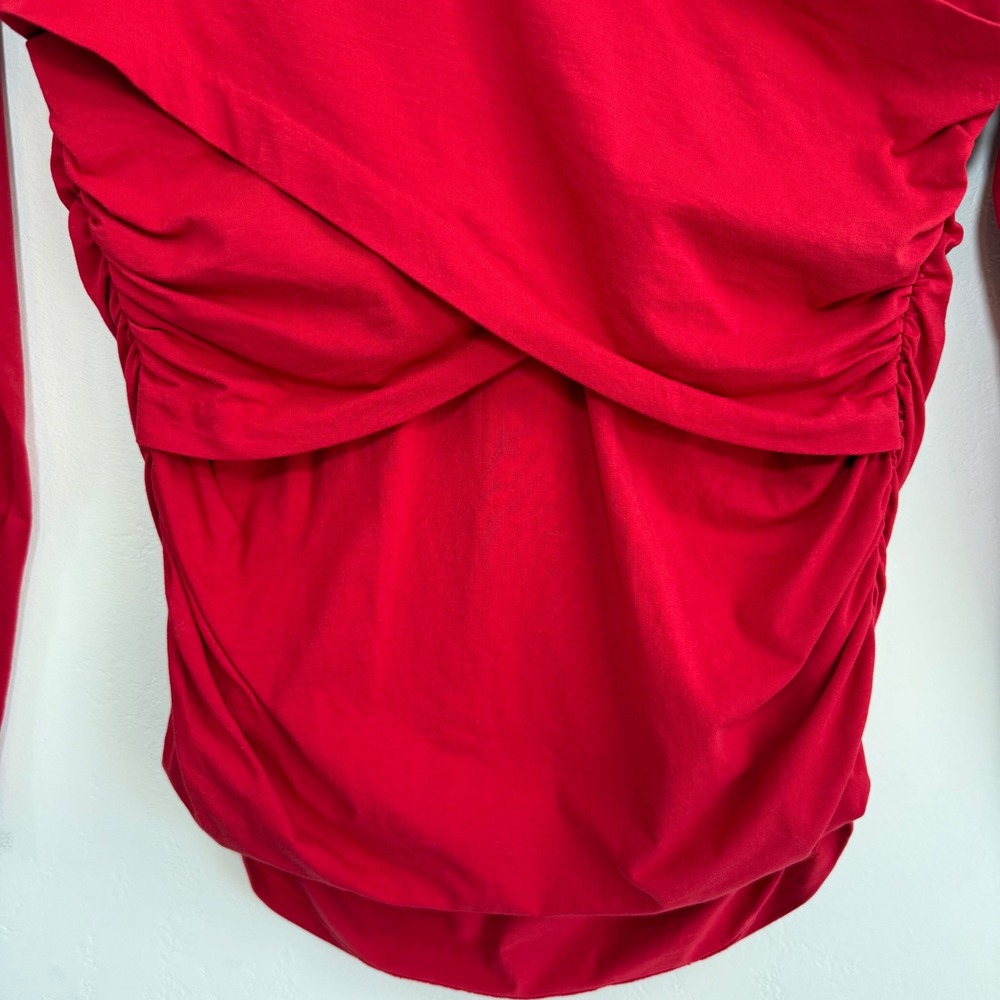 Sundance Ruched Wrap Top XL Red Long Sleeve Stretch‎ Boho Romantic Blouse - Picture 4 of 10